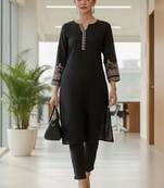 Women Embroidered Regular Thread Work Kurta with Trousers & With Dupatta