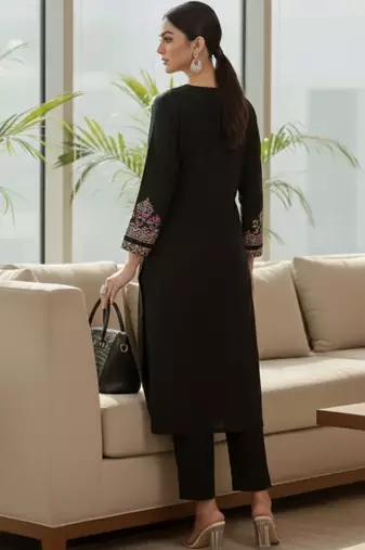 Women Embroidered Regular Thread Work Kurta with Trousers & With Dupatta