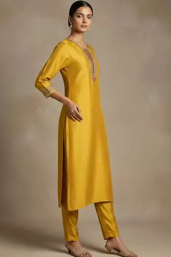 Women Regular Thread Work Kurta with Trousers & With Dupatta