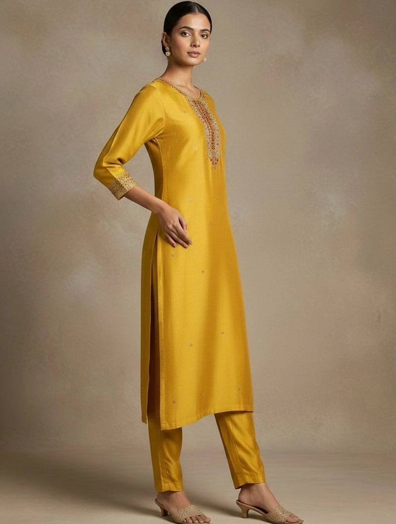 Women Regular Thread Work Kurta with Trousers & With Dupatta