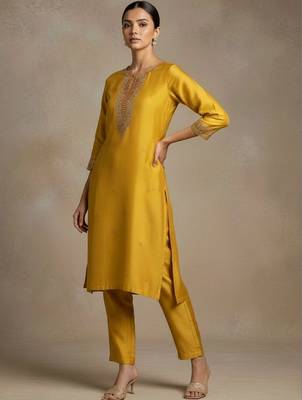 Women Regular Thread Work Kurta with Trousers & With Dupatta 5