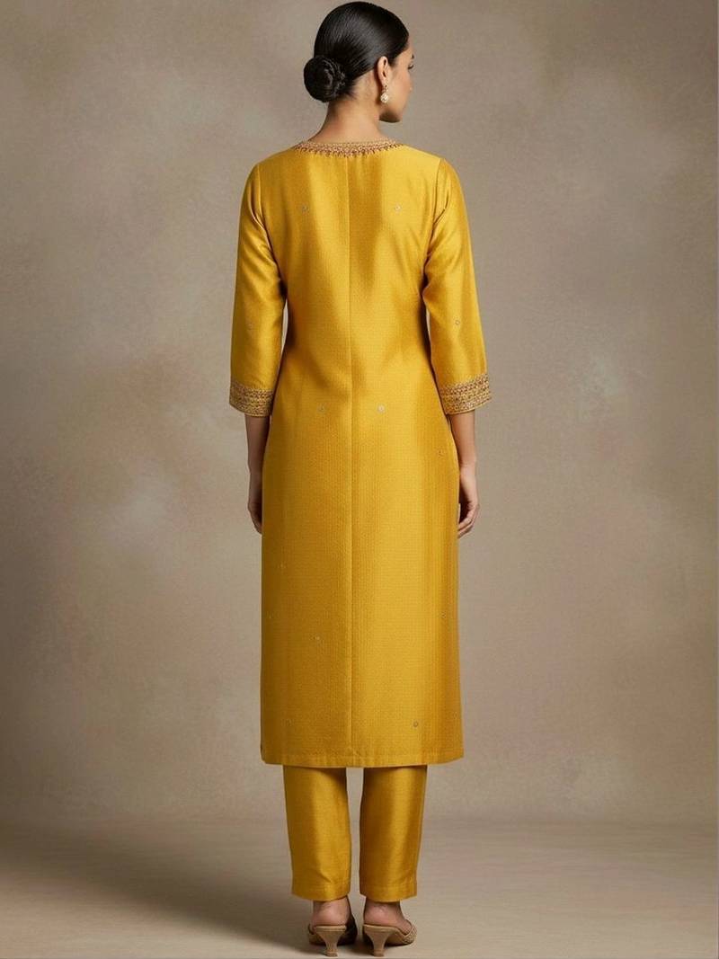 Women Regular Thread Work Kurta with Trousers & With Dupatta