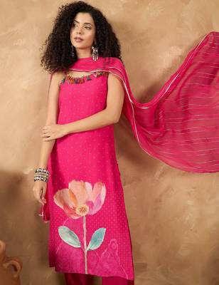 Women Spaghetti Strap Floral Kurta with Trousers & Dupatta 2