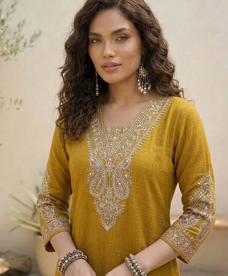 Women Ethnic Motifs Embroidered Regular Thread Work Kurta with Trousers