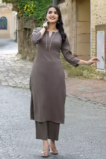 Gotta Patti Straight Silk Crepe Kurta With Trousers