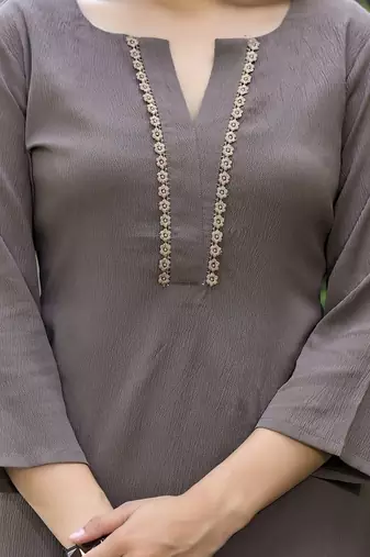 Gotta Patti Straight Silk Crepe Kurta With Trousers