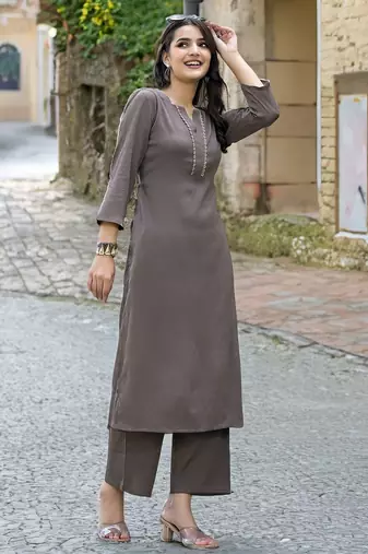 Gotta Patti Straight Silk Crepe Kurta With Trousers