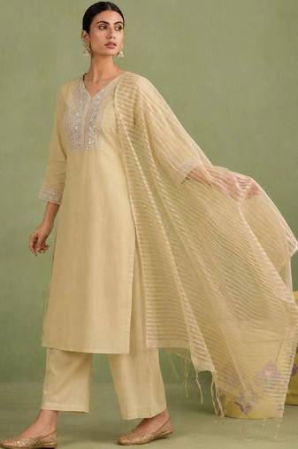 Women Ethnic Motifs Embroidered Regular Sequinned Kurta with Palazzos & With Dupatta