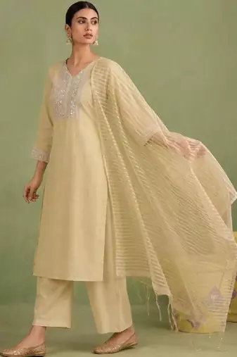 Women Ethnic Motifs Embroidered Regular Sequinned Kurta with Palazzos & With Dupatta