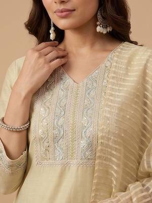 Women Ethnic Motifs Embroidered Regular Sequinned Kurta with Palazzos & With Dupatta 2