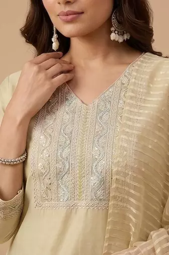 Women Ethnic Motifs Embroidered Regular Sequinned Kurta with Palazzos & With Dupatta