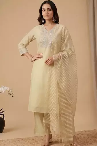 Women Ethnic Motifs Embroidered Regular Sequinned Kurta with Palazzos & With Dupatta