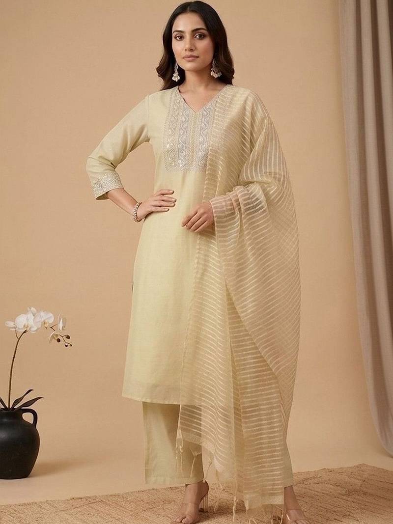 Women Ethnic Motifs Embroidered Regular Sequinned Kurta with Palazzos & With Dupatta