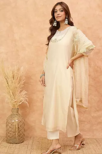 Women Ethnic Motifs Embroidered Regular Sequinned Kurta with Trousers & Dupatta