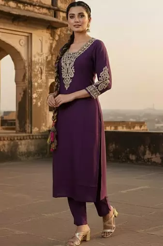 Women Ethnic Motifs Embroidered Regular Thread Work Kurta with Trousers