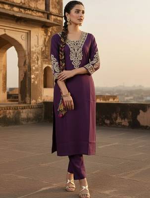 Women Ethnic Motifs Embroidered Regular Thread Work Kurta with Trousers 2