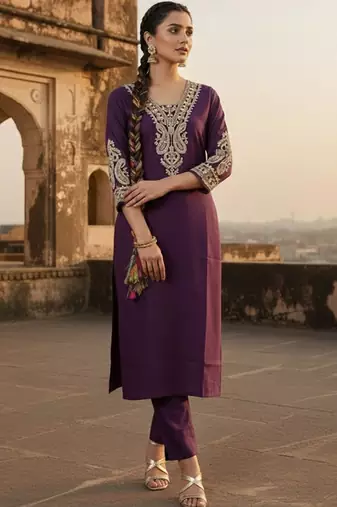 Women Ethnic Motifs Embroidered Regular Thread Work Kurta with Trousers