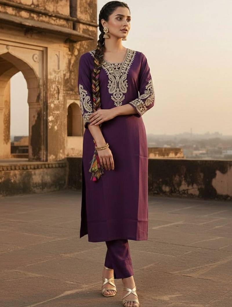 Women Ethnic Motifs Embroidered Regular Thread Work Kurta with Trousers