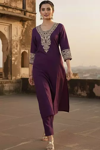 Women Ethnic Motifs Embroidered Regular Thread Work Kurta with Trousers