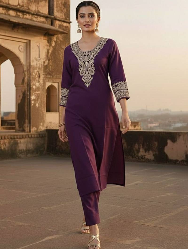 Women Ethnic Motifs Embroidered Regular Thread Work Kurta with Trousers