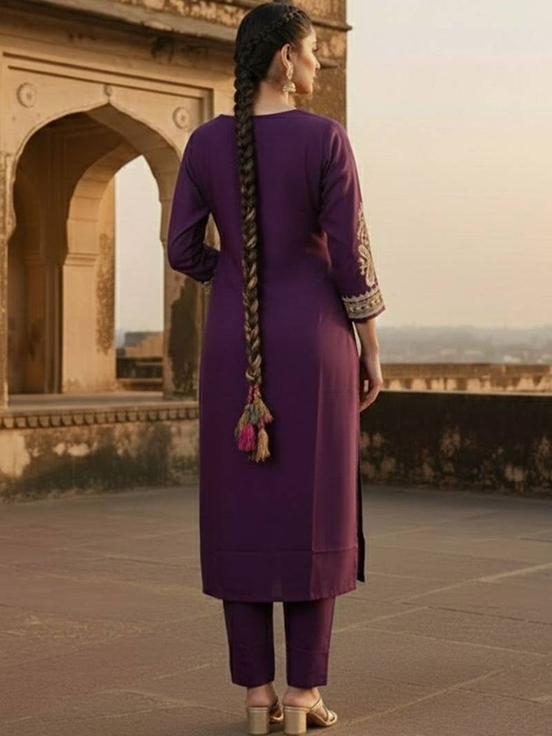 Women Ethnic Motifs Embroidered Regular Thread Work Kurta with Trousers