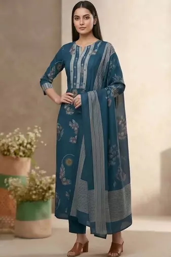 Women Floral Printed Regular Kurta with Trousers & With Dupatta