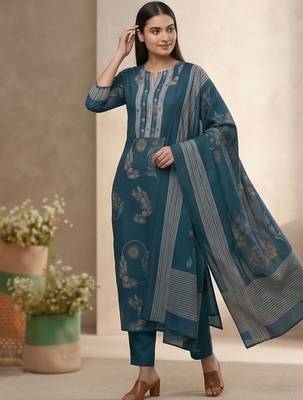 Women Floral Printed Regular Kurta with Trousers & With Dupatta 6