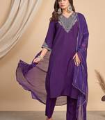 Women Ethnic Motifs Embroidered Regular Thread Work Kurta with Trousers & With Dupatta