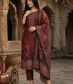 Floral Printed Sequinned Chanderi Silk Kurta With Trousers & Dupatta