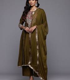 Floral Embroidered Zari Panelled Kurta With Palazzos & Dupatta