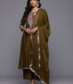 Floral Embroidered Zari Panelled Kurta With Palazzos & Dupatta