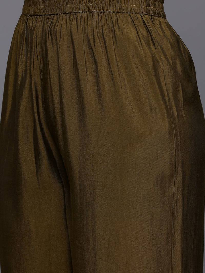 Floral Embroidered Zari Panelled Kurta With Palazzos & Dupatta