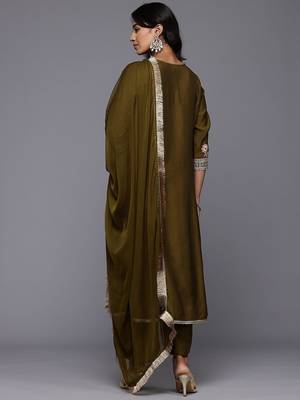 Floral Embroidered Zari Panelled Kurta With Palazzos & Dupatta 6