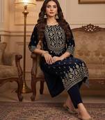 Women Ethnic Motifs Embroidered Regular Thread Work Velvet Kurta with Trousers