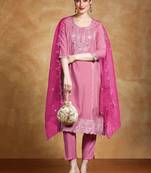 Floral Embroidered Regular Round Neck Straight Kurta With Trousers & Dupatta