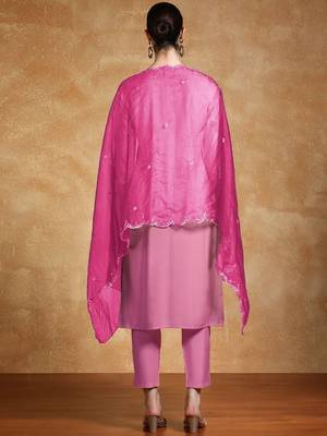 Floral Embroidered Regular Round Neck Straight Kurta With Trousers & Dupatta 4