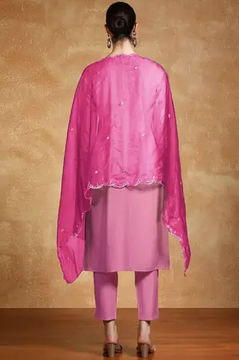 Floral Embroidered Regular Round Neck Straight Kurta With Trousers & Dupatta