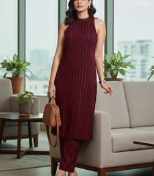 Women Striped Regular Silk Crepe Kurta with Trousers