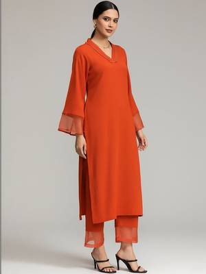Women Regular Silk Crepe Kurta with Trousers 3