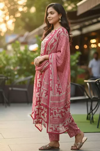 Women Printed Regular Kurta with Trousers & With Dupatta