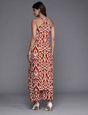 Ethnic Motifs Printed V-Neck Sleeveless  Cotton Straight Kurta With Palazzo 3