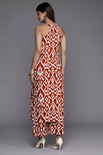 Ethnic Motifs Printed V-Neck Sleeveless Pure Cotton Straight Kurta With Palazzo