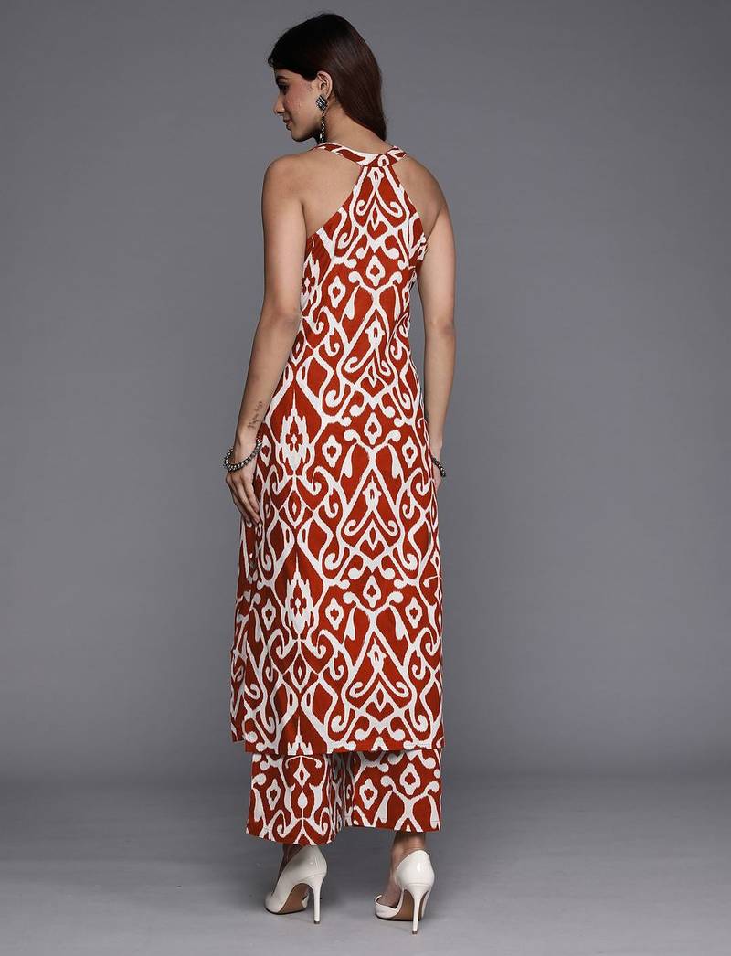Ethnic Motifs Printed V-Neck Sleeveless  Cotton Straight Kurta With Palazzo