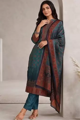 Women Ethnic Motifs Printed Regular Chanderi Silk Kurta with Trousers & With Dupatta