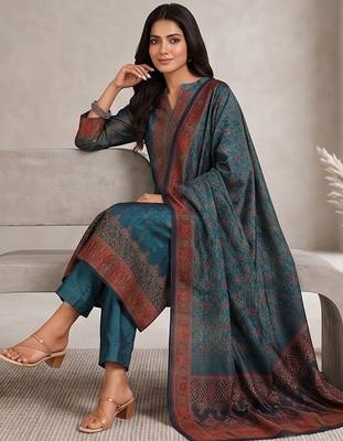 Women Ethnic Motifs Printed Regular Chanderi Silk Kurta with Trousers & With Dupatta 2