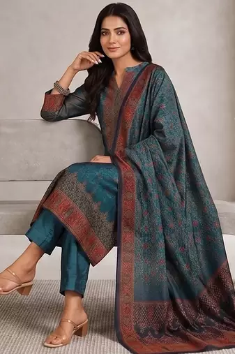 Women Ethnic Motifs Printed Regular Chanderi Silk Kurta with Trousers & With Dupatta