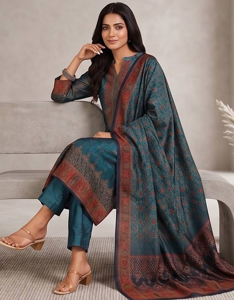 Women Ethnic Motifs Printed Regular Chanderi Silk Kurta with Trousers & With Dupatta