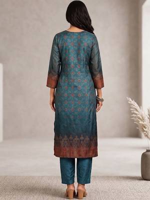 Women Ethnic Motifs Printed Regular Chanderi Silk Kurta with Trousers & With Dupatta 5