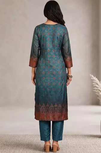Women Ethnic Motifs Printed Regular Chanderi Silk Kurta with Trousers & With Dupatta