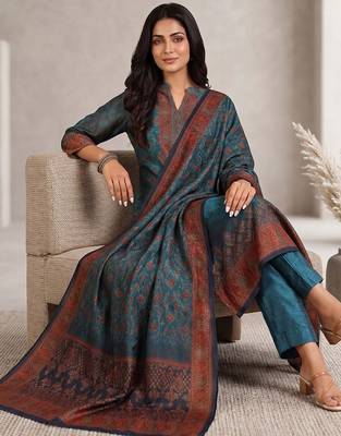 Women Ethnic Motifs Printed Regular Chanderi Silk Kurta with Trousers & With Dupatta 6